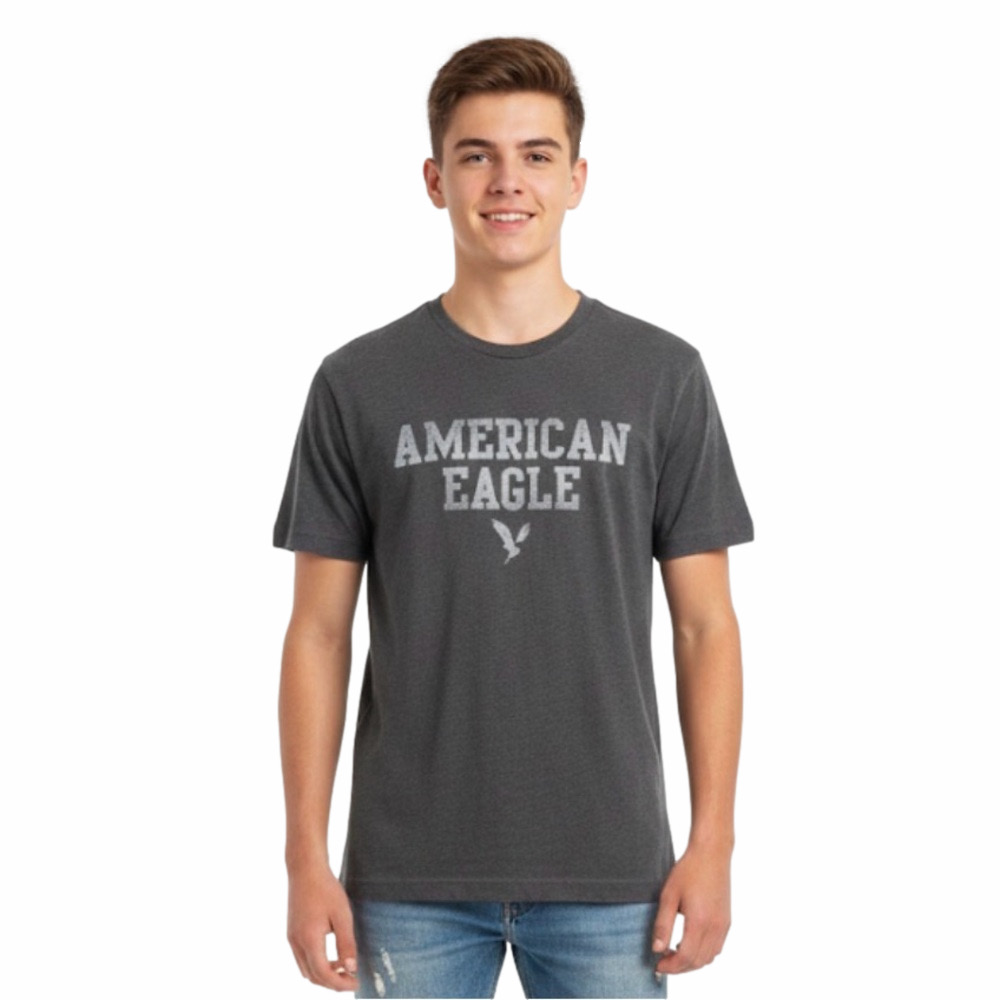 American Eagle Grey Super Soft Standard Fit Cotton-Poly Tee T-Shirt Men Small